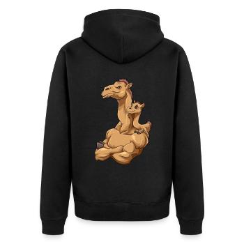 Starkes Kamel mit Kamel Kind für einen Kamel - Unisex Premium Bio Zip Hoodie - Schwarz - Hinten - Nico (187cm)