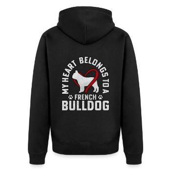 My heart belongs to a French Bulldog - Unisex Premium Bio Zip Hoodie - Schwarz - Hinten - Nico (187cm)