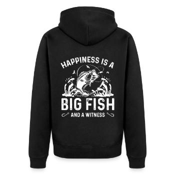Le bonheur est un gros poisson et un témoin - Veste à capuche bio Premium Unisexe - noir - Dos - Nico (187cm)