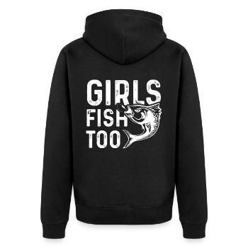 Girls also fish - Unisex Premium Organic Zip Hoodie - black - Back - Nico (187cm)