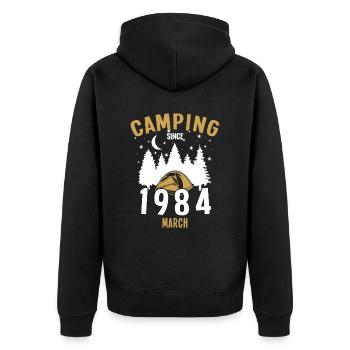 Geburtstag: Camping seit März 1984 Zelten - Unisex Premium Bio Zip Hoodie - Schwarz - Hinten - Nico (187cm)