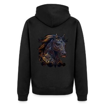 Tribal Horse Portrait Abstract Chinese Zodiac Astr - Unisex Premium Bio Zip Hoodie - Schwarz - Hinten - Nico (187cm)