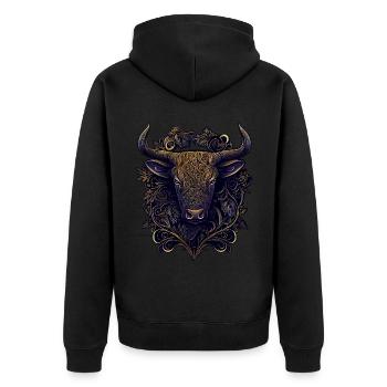 Année du Buffle Taureau Abstrait Chinois Zodiaque Spir - Veste à capuche bio Premium Unisexe - noir - Dos - Nico (187cm)