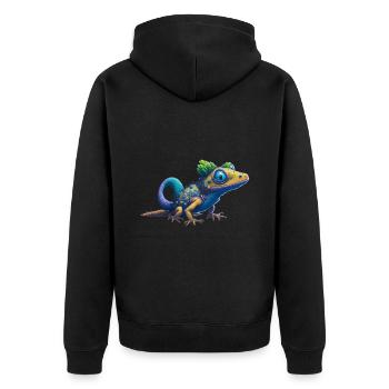Gamer's Perfect Illustration - Cute Colorful Gekko - Unisex Premium Bio Zip Hoodie - Schwarz - Hinten - Nico (187cm)