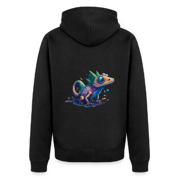 Gamer's Perfect Illustration - Cute Colorful Gekko - Unisex Premium Bio Zip Hoodie - Schwarz - Hinten - Nico (187cm)