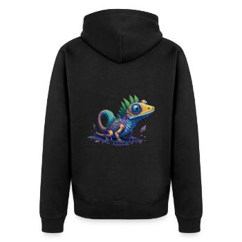 Gamer's Perfect Illustration - Cute Colorful Gekko - Unisex Premium Bio Zip Hoodie - Schwarz - Hinten - Nico (187cm)