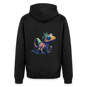 Gamer's Perfect Illustration - Cute Colorful Gekko - Unisex Premium Bio Zip Hoodie - Schwarz - Hinten - Nico (187cm)