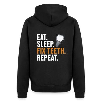 Manger Sommeil Réparer les dents Répéter Laboratoire dentaire Technicien dentaire - Veste à capuche bio Premium Unisexe - noir - Dos - Nico (187cm)