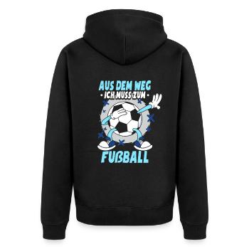 Ich Muss Zum Fußball - Unisex Premium Bio Zip Hoodie - Schwarz - Hinten - Nico (187cm)