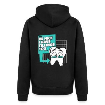 Soyez gentil j’ai des plombages trop laboratoire dentaire - Veste à capuche bio Premium Unisexe - noir - Dos - Nico (187cm)