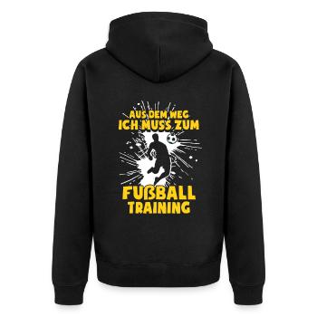Ich Muss Zum Fußballtraining - Unisex Premium Bio Zip Hoodie - Schwarz - Hinten - Nico (187cm)
