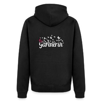 Landschaftsgärtner Kollegin Schmetterlinge - Unisex Premium Bio Zip Hoodie - Schwarz - Hinten - Nico (187cm)