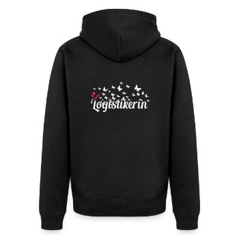 Logistik Kollegin Schmetterlinge Logistikerin - Unisex Premium Bio Zip Hoodie - Schwarz - Hinten - Nico (187cm)