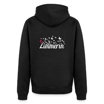 Zimmerer Kollegin Schmetterlinge Zimmerin - Unisex Premium Bio Zip Hoodie - Schwarz - Hinten - Nico (187cm)