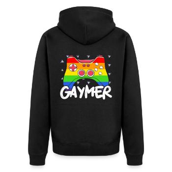 Gaymer Videospiel Regenbogen Pride Monat LGBTQ Schwul - Unisex Premium Bio Zip Hoodie - Schwarz - Hinten - Nico (187cm)