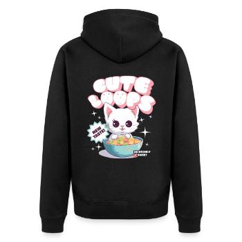 Cute Loops Kawaii Katze Cornflakes Müsli - Unisex Premium Bio Zip Hoodie - Schwarz - Hinten - Nico (187cm)