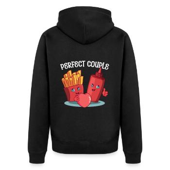Paar Ketchup Pommes - Unisex Premium Bio Zip Hoodie - Schwarz - Hinten - Nico (187cm)