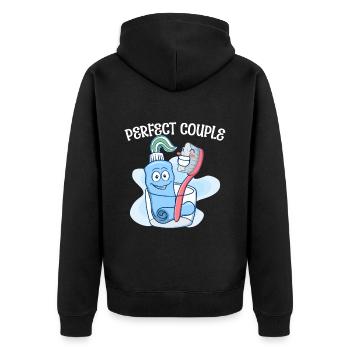 Paar Zahnbürste Zahnpasta Süß - Unisex Premium Bio Zip Hoodie - Schwarz - Hinten - Nico (187cm)