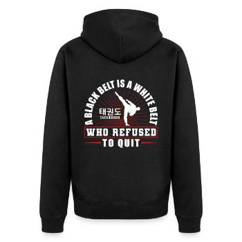TKD Korean Martial Arts Tae Kwon - Unisex Premium Bio Zip Hoodie - Schwarz - Hinten - Nico (187cm)