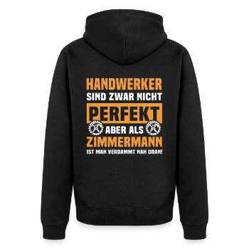 Zimmerer Zimmerleute Zimmermann - Unisex Premium Bio Zip Hoodie - Schwarz - Hinten - Nico (187cm)