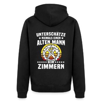 Zimmerer Zimmerleute Zimmermann - Unisex Premium Bio Zip Hoodie - Schwarz - Hinten - Nico (187cm)