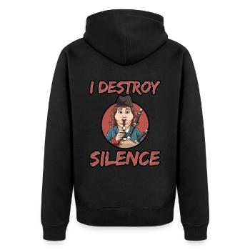 Dudelsack I Destroy Silence - Unisex Premium Bio Zip Hoodie - Schwarz - Hinten - Nico (187cm)