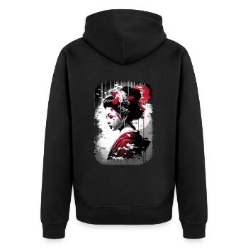 Japan Tradition Japanisch Kultur Frau - Unisex Premium Bio Zip Hoodie - Schwarz - Hinten - Nico (187cm)