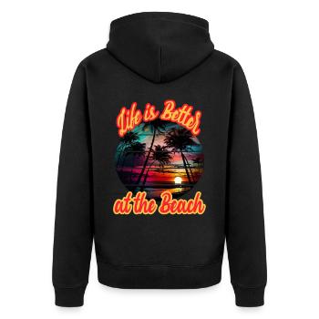 Life Is Better At The Beach für Strand Urlauber - Unisex Premium Bio Zip Hoodie - Schwarz - Hinten - Nico (187cm)
