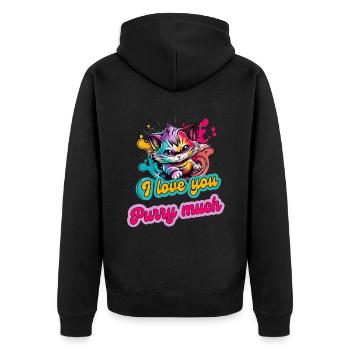 Streetstyle Katze Graffiti Purry Much Kunst - Unisex Premium Bio Zip Hoodie - Schwarz - Hinten - Nico (187cm)