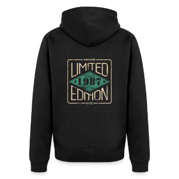 Awesome Since 1987 Retro Vintage Design - Unisex Premium Bio Zip Hoodie - Schwarz - Hinten - Nico (187cm)