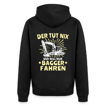 Baggerfuehrer Baggerfahrer - Unisex Premium Bio Zip Hoodie - Schwarz - Hinten - Nico (187cm)