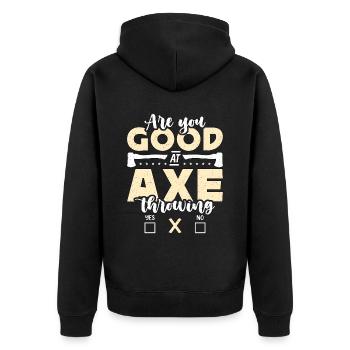 Axe Throwing Are You Good At Bullseye Axe Thrower - Unisex Premium Bio Zip Hoodie - Schwarz - Hinten - Nico (187cm)