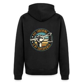 Axe Throwing Is My Superpower Double Ax Woodworker - Unisex Premium Bio Zip Hoodie - Schwarz - Hinten - Nico (187cm)
