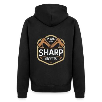Axe Throwing Plays With Sharp Objects Double Ax - Unisex Premium Bio Zip Hoodie - Schwarz - Hinten - Nico (187cm)