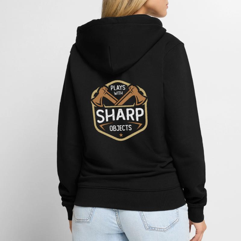 Axe Throwing Plays With Sharp Objects Double Ax Unisex Premium Bio Zip Hoodie