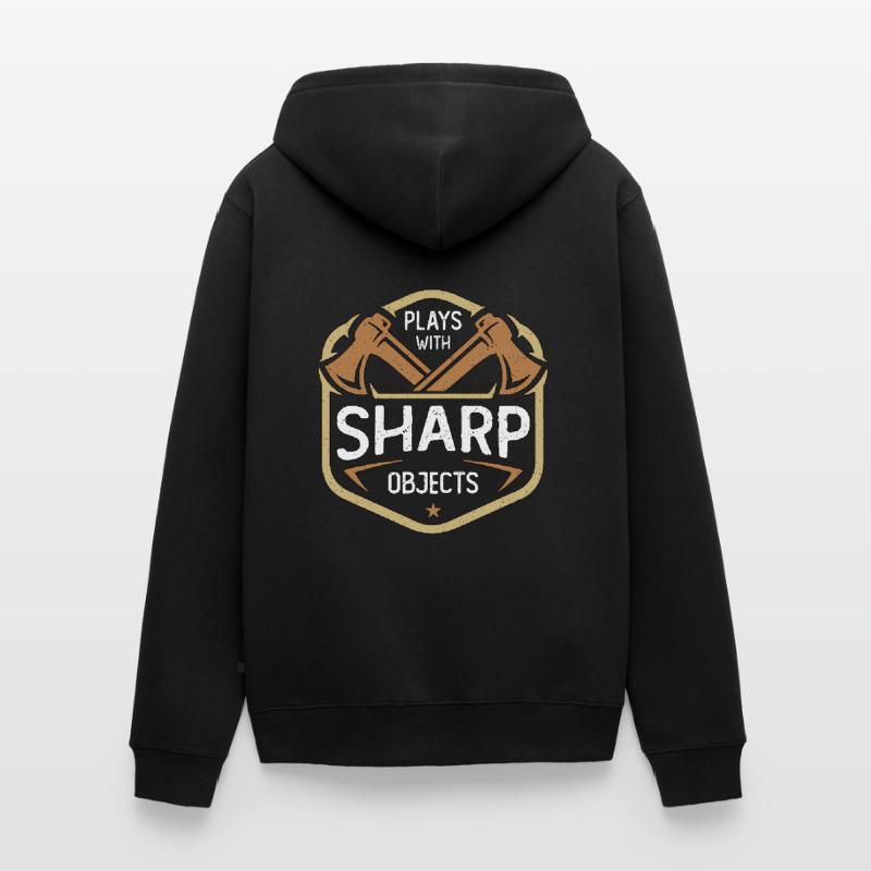 Axe Throwing Plays With Sharp Objects Double Ax Unisex Premium Bio Zip Hoodie
