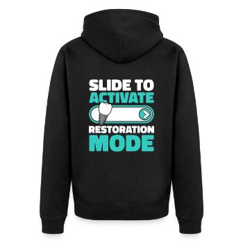 Slide To Activate Restoration Mode Zahnlabor - Unisex Premium Bio Zip Hoodie - Schwarz - Hinten - Nico (187cm)