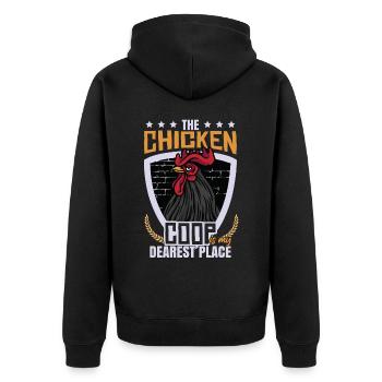 The Chicken Coop - Unisex Premium Organic Zip Hoodie - black - Back - Nico (187cm)