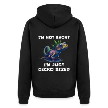 "I'm Not Short, I'm Just Gecko Sized" Cute Gecko - Unisex Premium Organic Zip Hoodie - black - Back - Nico (187cm)