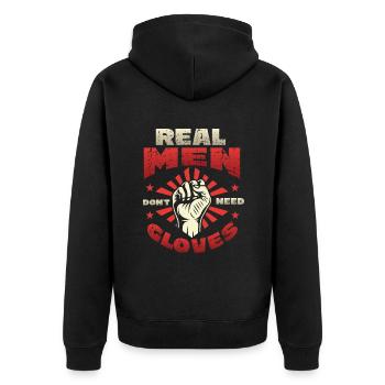 Echte Männer Brauchen Keine Handschuhe - Unisex Premium Bio Zip Hoodie - Schwarz - Hinten - Nico (187cm)