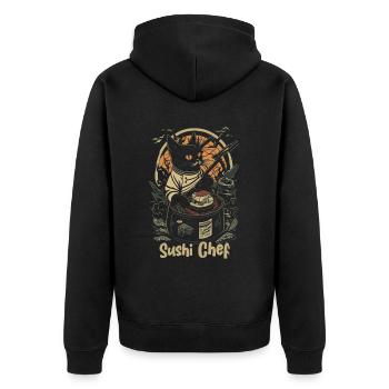 Japanese-Inspired Feline Culinary Cat Sushi Chef - Unisex Premium Organic Zip Hoodie - black - Back - Nico (187cm)