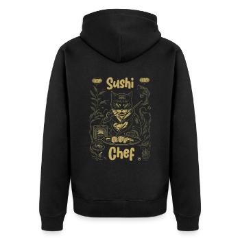 Japanese-Inspired Feline Culinary Cat Sushi Chef - Unisex Premium Organic Zip Hoodie - black - Back - Nico (187cm)