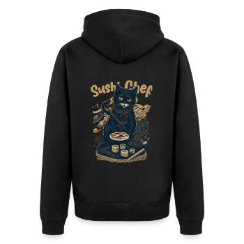 Japanese-Inspired Feline Culinary Cat Sushi Chef - Unisex Premium Organic Zip Hoodie - black - Back - Nico (187cm)