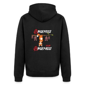 Angepisst von Angepasst Be Different Fuchs - Unisex Premium Bio Zip Hoodie - Schwarz - Hinten - Nico (187cm)