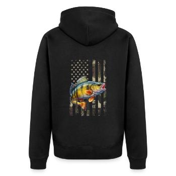 Yellow Perch american flag, Yellow Perch - Unisex Premium Organic Zip Hoodie - black - Back - Nico (187cm)