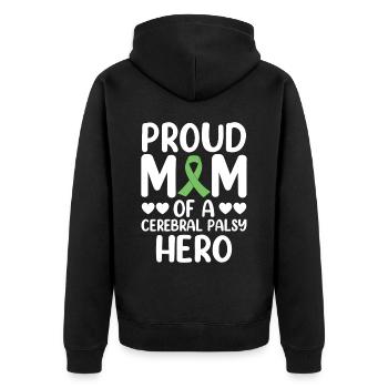 Proud mother of cerebral palsy Hero CP - Unisex Premium Organic Zip Hoodie - black - Back - Nico (187cm)