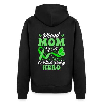 Proud mother of cerebral palsy Hero CP - Unisex Premium Organic Zip Hoodie - black - Back - Nico (187cm)