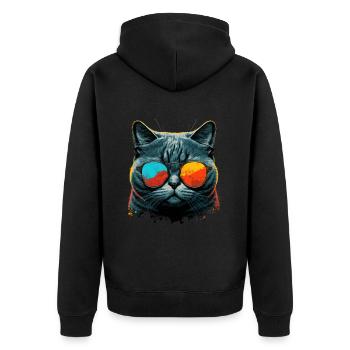 Cool cat with sunglasses - Unisex Premium Organic Zip Hoodie - black - Back - Nico (187cm)