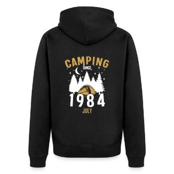 Geburtstag: Camping seit Juli 1984 Zelten - Unisex Premium Bio Zip Hoodie - Schwarz - Hinten - Nico (187cm)