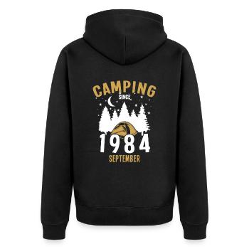 Geburtstag: Camping seit September 1984 Zelten - Unisex Premium Bio Zip Hoodie - Schwarz - Hinten - Nico (187cm)